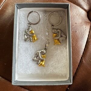 Girl and Dog Necklace and Matching Hoop Earrings